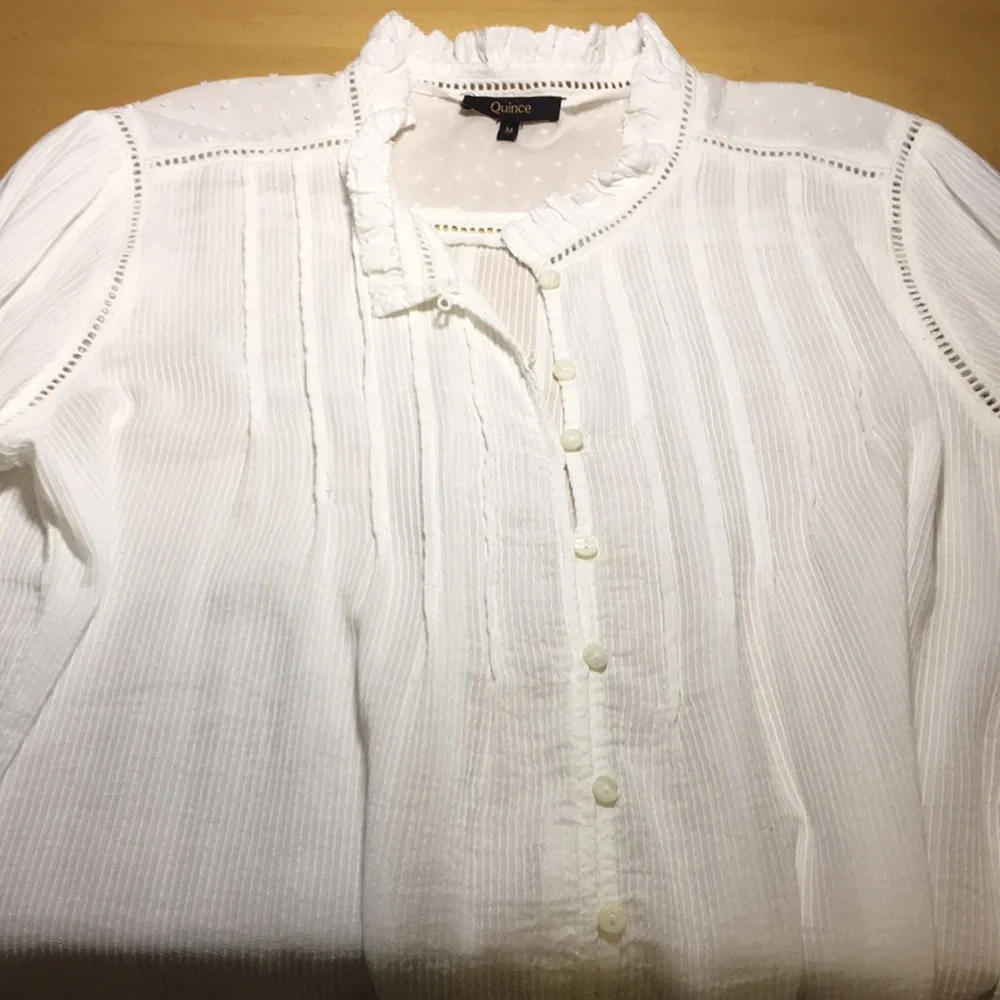 Quince Long Sleeve Textured Cotton Peasant Blouse in Organic Cotton, Medium - Picture 9 of 10